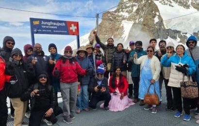 Indian tourists at Jungfraujoch, Switzerland
